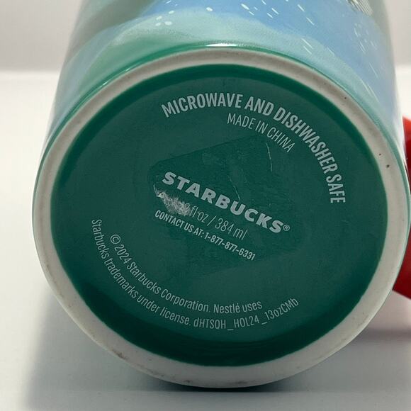Starbucks 2024 Christmas Holiday Green Blue Marbled Swirl Coffee Cup Mug 13 Oz - Picture 4 of 7